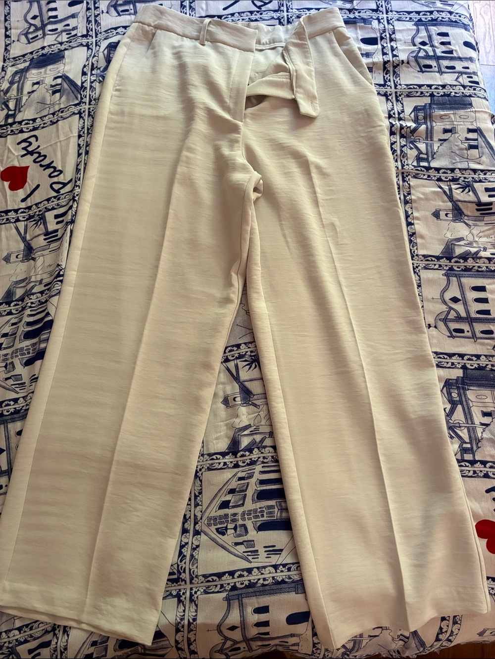 Cream Wide-Leg Trousers